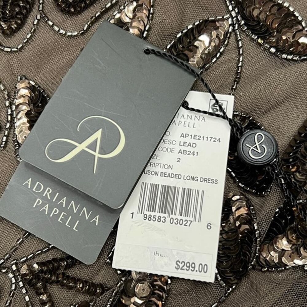 Adrianna Papell Brown Lead Beaded Sequin Floral Evening Gown Size 2 NWT $299 - Picture 15 of 15